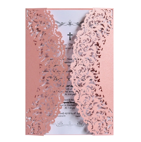 European Laser Cut Hollow Invitation Cards For Wedding Ceremony Elegant Floral Pearl Paper Greeting Card Set With Envelopes