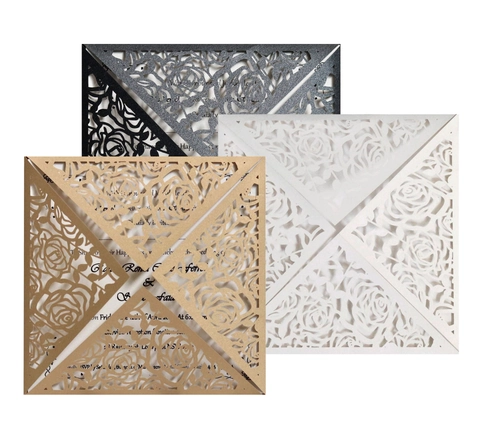Laser Geschnittene Rose Hochzeit Einladungskarten Hohl Aus Perlmuttpapier Elegante Europäische Stil Feier Party Grußkarten