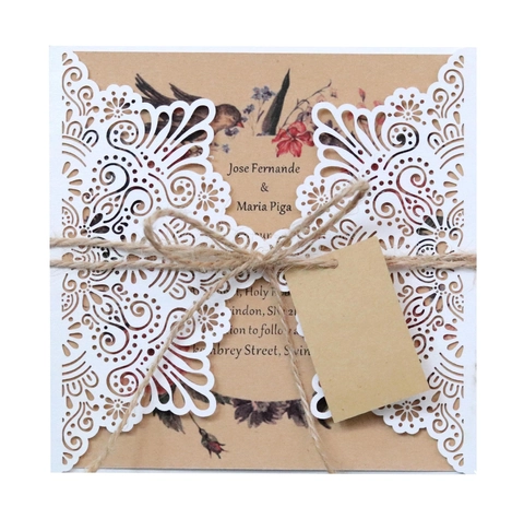 Invito Per Matrimonio Europeo Intagliato Al Laser Inviti In Carta Perlata Con Inserto In Carta Kraft Corda Di Canapa Etichetta Busta