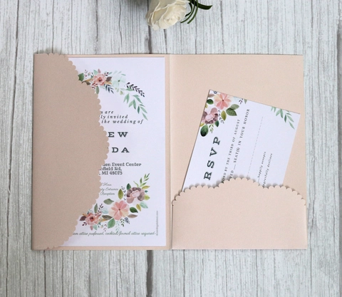 Elegant Laser Cut Wedding Invitations Set Hollow Pearl Paper Invitation Cards With RSVP Cards Floral Design For Wedding Party Engagement Ceremony
