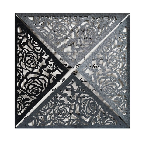 Elegant Laser Cut Rose Wedding Invitation Pocket Pearlescent Paper Floral Invitation Cover For Engagement Party Banquet