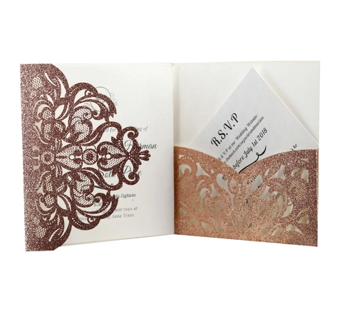 European Style Laser Cut Glitter Invitation Cards Hollow Floral Wedding Invitation Pocket For Party Luxury Greeting Cards