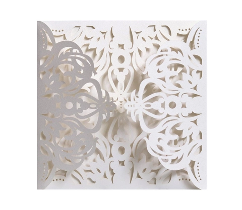 Invito di Matrimonio Intagliato al Laser Carta Perlata Elegante Pizzo Floreale Biglietto di Fidanzamento RSVP Bianco