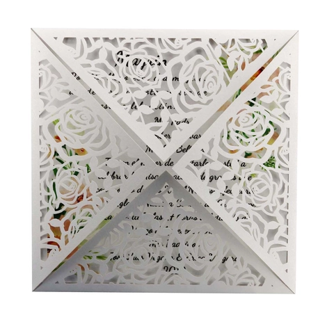 Elegant Rose Flower Hollow Laser Cut Wedding Invitations Pearlescent Paper Greeting Cards For Valentine Party Celebration