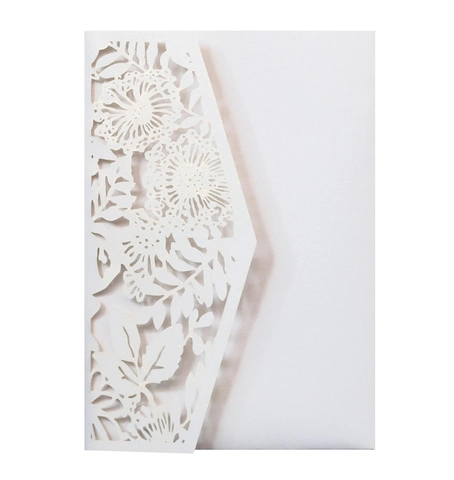 Laser Cut Wedding Invitation Cards Pearl Paper Hollow Out Floral Invitations Pocket For Marriage Engagement Party Ceremony