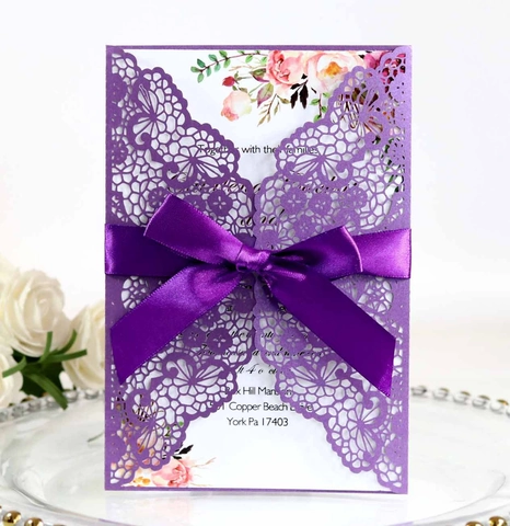 Eleganti Inviti Matrimonio Intaglio Laser Carta Perlata Pizzo Floreale Cartoline Invito Con Fiocco Di Nastro Busta Per Evento