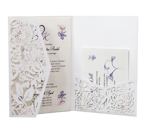 Laser Cut Wedding Invitation Cards Pearl Paper Hollow Out Floral Invitations Pocket For Marriage Engagement Party Ceremony