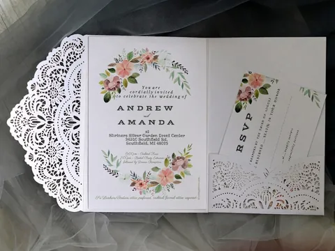 Elegant White Laser Cut Wedding Invitations With Envelopes Hollow Floral Lace Wedding Invitation Cards For Marriage Party Celebration
