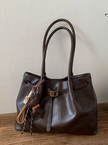 Borsa Tote da Donna Retro in Pelle PU Grande Capacità Minimalista Borsa a Tracolla Stampa Leopardata Borsa Sottoascellare Con Ciondolo