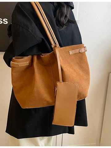 Sac Fourre-Tout Rétro en Cuir PU Givré pour Femmes Grande Capacité Minimaliste Décontracté Navettage Sac à Épaule Avec Ensemble Sac