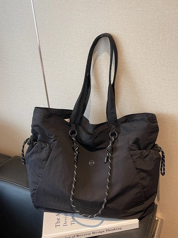 Women Large Capacity Canvas Tote Bag Simple Pleated Drawstring Shoulder Bag Casual Commuter School Bag Solid Color Handbag