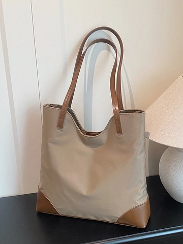 Sac Fourre-tout en Nylon Grande Capacité pour Femmes Sac à Épaule Patchwork Imperméable Minimaliste Sac à Main Décontracté