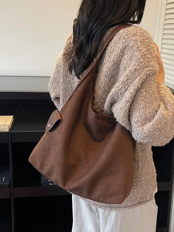 Borsa Tote in PU da Donna di Grande Capacità Borsa a Spalla Minimalista in Tessuto Scamosciato Smerigliato per Pendolari Studenti