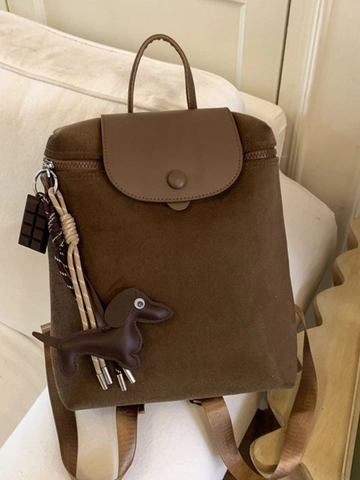 Zaino da Donna in Pelle PU Vintage con Patta Casual per Viaggio Grande Capacità Zainetto con Ciondolo Tinta Unita