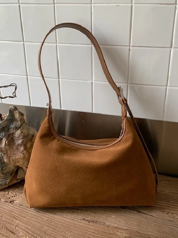 Vintage Wildleder Textur PU Hobo Schultertasche für Damen Minimalistische Achseltasche Crossbody Handtasche Lässige Tasche