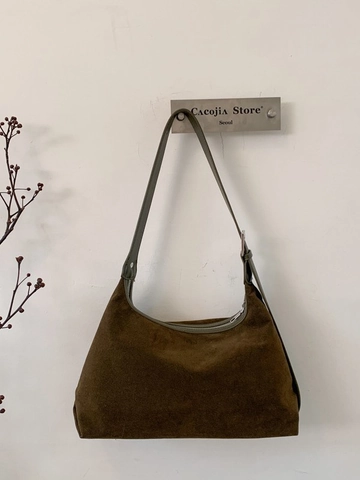 Vintage Wildleder Textur PU Hobo Schultertasche für Damen Minimalistische Achseltasche Crossbody Handtasche Lässige Tasche