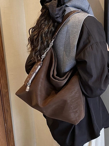 Sac Fourre-tout en Cuir PU de Grande Capacité pour Femmes Sac à Bandoulière Hobo Vintage à Clous Avec Petite Pochette Sac de Navette Décontracté