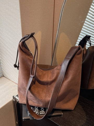 Borsa a Secchiello in PU da Donna a Grande Capacità Vintage Hobo Borsa a Spalla Minimalista Smerigliata per Pendolari