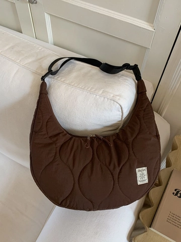 Women Large Capacity Quilted Half Moon Crossbody Bag Casual Fashion Commute Solid Color Zipper Dumpling Hobo Fabric Bag