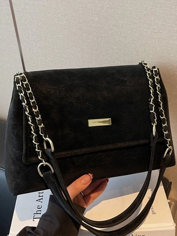 Bolso Tote de Cuero PU de Gran Capacidad Vintage Para Mujer Bolso de Hombro con Cadena de Moda Bolso de Bandolera Retro de Color Sólido