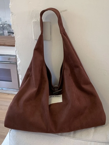 Sac à Épaule en Suédine et Laine d'Agneau Femmes Grand Volume Cabas en Peluche Sac Sous le Bras Décontracté Sac Hobo