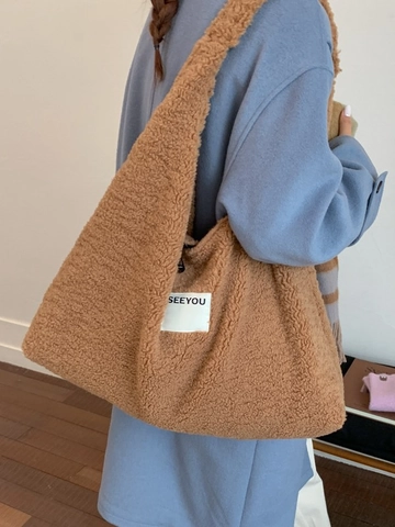 Sac à Épaule en Suédine et Laine d'Agneau Femmes Grand Volume Cabas en Peluche Sac Sous le Bras Décontracté Sac Hobo