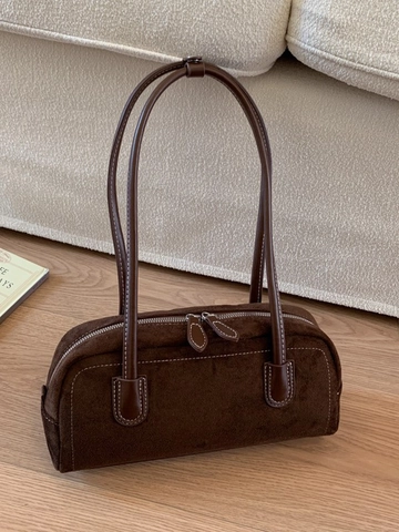 Borsa Sotto Braccio in PU da Donna Retrò Cuciture a Contrasto Borsa Boston Bowling a Tracolla Minimalista da Pendolarismo