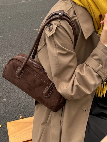 Borsa Sotto Braccio in PU da Donna Retrò Cuciture a Contrasto Borsa Boston Bowling a Tracolla Minimalista da Pendolarismo