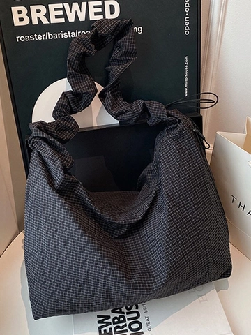 Damen Große Kapazität Segeltuch Hobo Tasche Lässig Kariert Bedruckt Umhängetasche Mit Plissee Riemen Weiche Mode Tasche