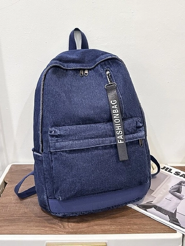 Zaino in Denim alla Moda Grande Capacità Borsa da Scuola in Jeans Lavato per Studenti Viaggi Zaino Casual per Laptop con Nastro di Lettere