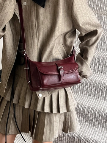 Vintage Damen PU Leder Kissentasche Minimalistisch Einfarbig Umhängetasche Mit Metallschnalle Tägliche Pendeltasche Handtasche