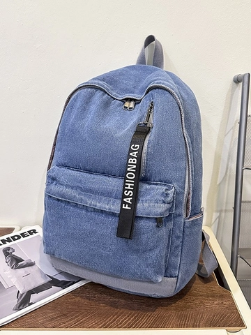 Zaino in Denim alla Moda Grande Capacità Borsa da Scuola in Jeans Lavato per Studenti Viaggi Zaino Casual per Laptop con Nastro di Lettere