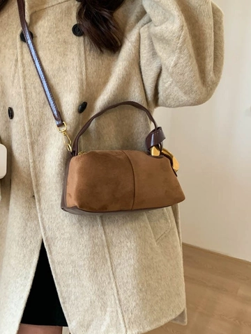 Borsa a Cuscino in Pelle PU Minimalista Retrò Per Donna Borsa a Mano Vintage in Pelle Scamosciata Tracolla Fibbia Oro