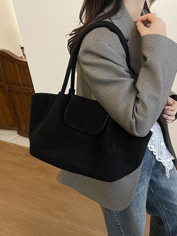 Women Large Capacity Faux Suede Tote Bag Vintage Matte PU Leather Shoulder Bag For Commuting Everyday Office Lady Handbag
