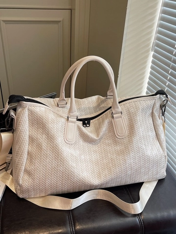 Woven Pattern PU Leather Large Capacity Travel Duffel Bag For Men Women Casual Weekender Bag With Removable Shoulder Strap