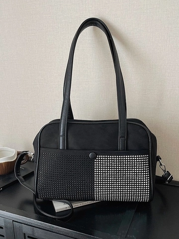 Borsa Sottobraccio in Velluto Scamosciato con Strass Annodati Borsa a Mano Moda Lussuosa Borsa a Tracolla da Sera Intarsiata per Feste