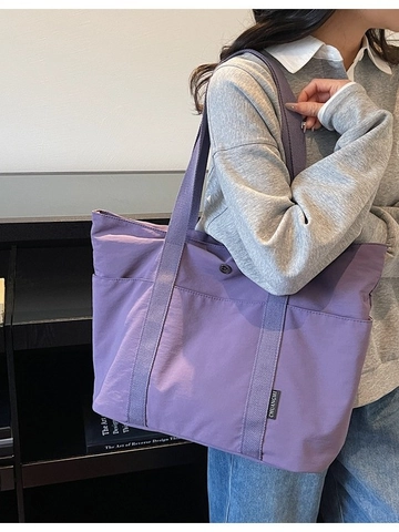 Damen Große Kapazität Stoff Tragetasche Japanisch Minimalistisch Schulterhandtasche Lässig Multi Taschen Reißverschluss Einkaufstasche