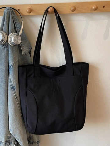 Large Capacity Canvas Tote Bag For Women Letter Embroidered Shoulder Bag Casual Office Commute Handbag Zipper Shoulder Bag