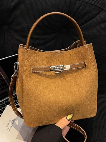Retro PU Leder Beuteltasche Für Damen Wildleder Textur Große Kapazität Handtasche Lässige Umhängetasche Mit Metallschloss