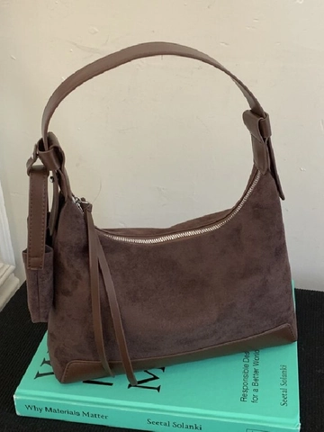 Vintage PU Suede Patchwork Τσάντα Ώμου για Γυναίκες Minimalist Hobo Τσάντα Μασχάλης Με Αποσπώμενο Μίνι Πορτοφόλι Φούντα