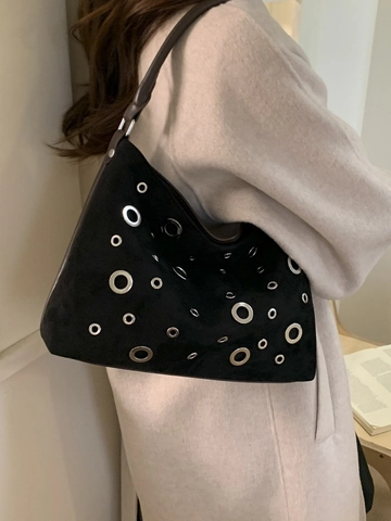 Sac à Épaule en Cuir PU Suède Vintage pour Femmes Sac Hobo avec Rivets et Oeillets Sac Sous le Bras Grande Capacité Sac à Main Rétro Style Industriel