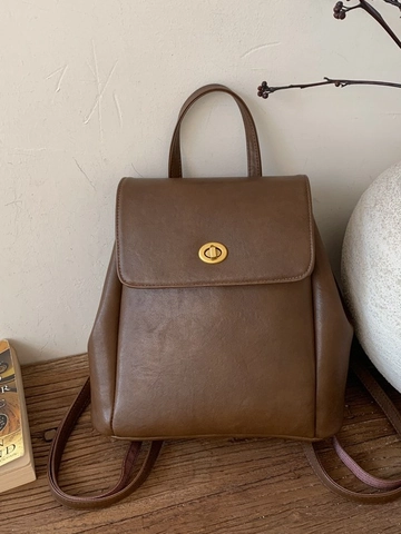 Zaino da Donna in Pelle PU Stile Vintage Britannico Pendolare Piccolo Minimalista Retro Patta Chiusura a Girello Cartella