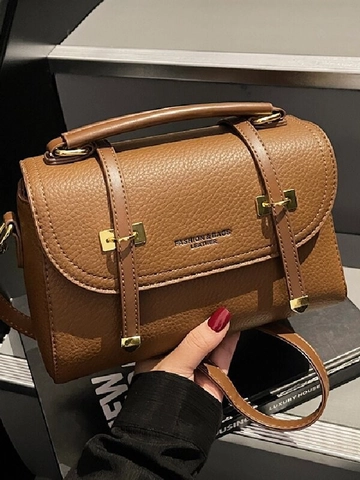Women Vintage Lychee Pattern PU Leather Shoulder Bag Fashion Gold Metal Buckle Handbag Crossbody Commute Daily Versatile Tote