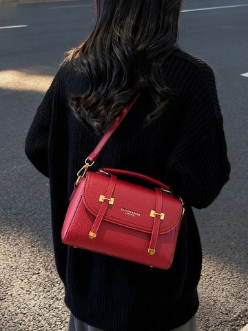 Women Vintage Lychee Pattern PU Leather Shoulder Bag Fashion Gold Metal Buckle Handbag Crossbody Commute Daily Versatile Tote