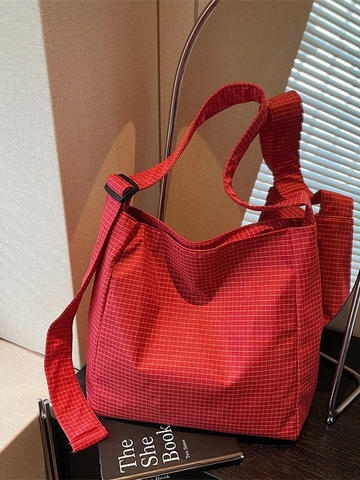 Borsa Tote da Donna in Tessuto Oxford Grande Capacità Gingham a Griglia Casual Tracolla Regolabile Pendolarismo Quotidiano