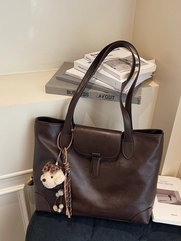 Vintage Maillard Style PU Leather Large Capacity Tote Bag For Women Fashion Commuter Shoulder Bag With Pleated Stitching Detail
