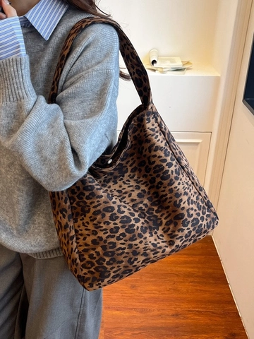 Dames Vintage Luipaardprint Tote Bag Grote Capaciteit Nylon Schoudertas Retro Hobo Handtas Dagelijkse Casual Tas