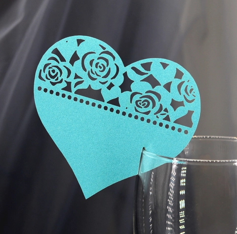 Heart Shape Laser Cut Rose Flower Wine Glass Place Cards Pearl Paper Name Cards For Wedding Party Table Decorations