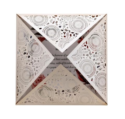 Inviti di Nozze Taglio Laser Carta Perlata Mandala Floreale Biglietti Augurali per Decorazione Feste di Matrimonio