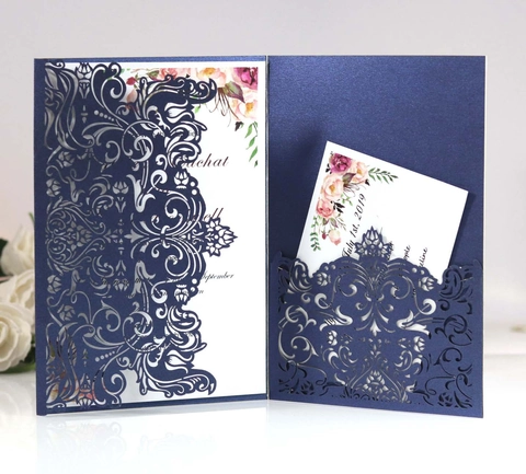Laser Cut Wedding Invitations Pearlescent Paper Hollow Floral Invitation Cards For Engagement Banquet Party Classic Cards